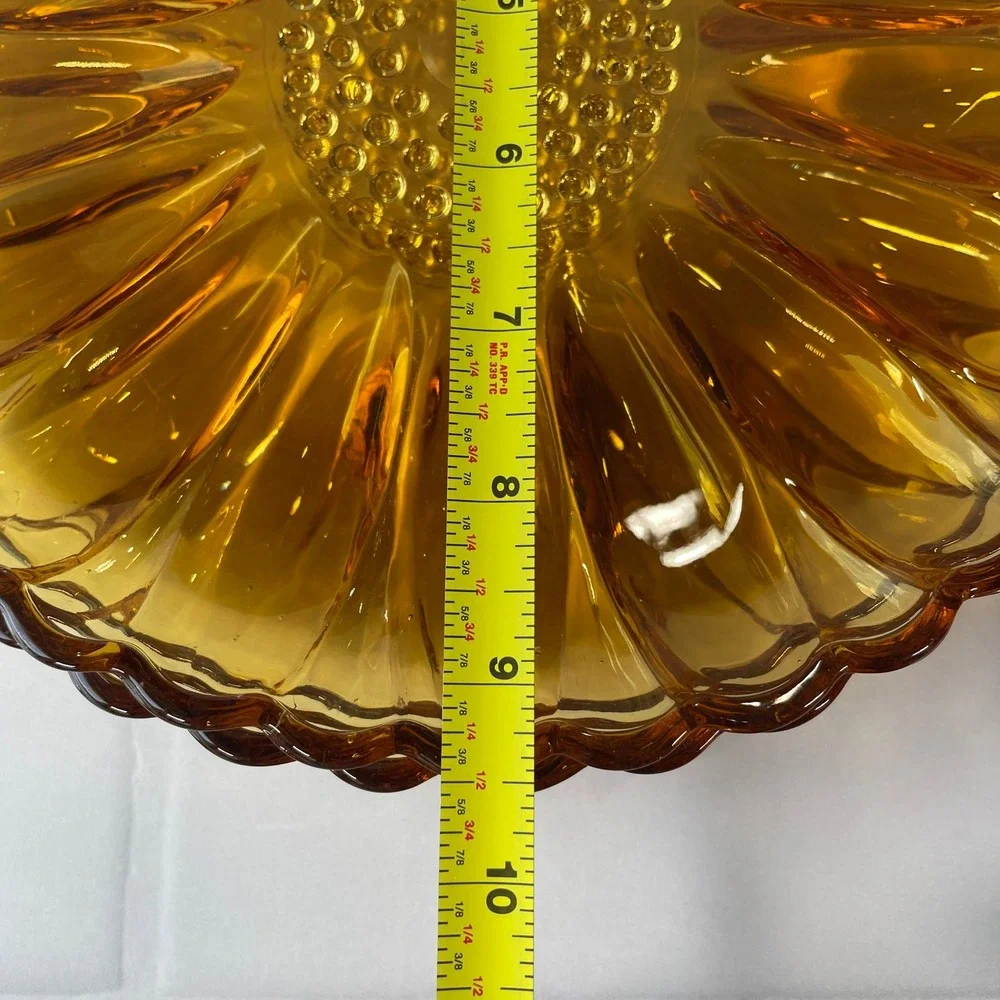 Vintage Hazel Atlas Glass AMBER Yellow Gold Sun Petal Snack Set 3 Plates 3 Cups